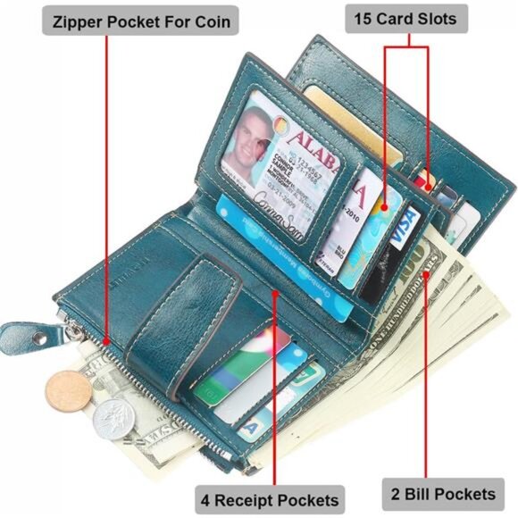 New Small Compact Women Wallet RFID Blocking Genuine Leather Bifold Purse - Picture 4 of 6